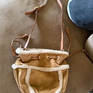 UGG Tan Suede Crossbody with Cream Shearling Trim